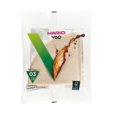 Hario V60 Coffee Filter Papers Size 03 - Brown (100 Pack Bag)