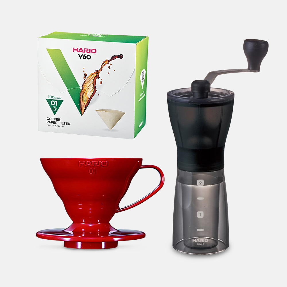 Hario Mini Mill Plus V60 Starter Kit Size 01 (Red) — Hario UK