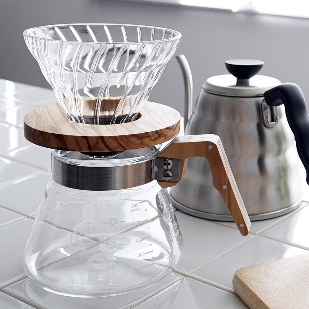 Hario V60 Glass Coffee Dripper Olive Wood - Size 02