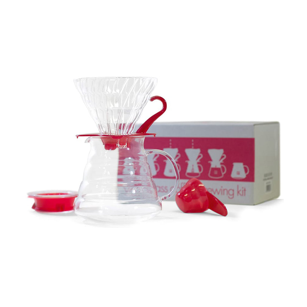 V60 Glass Coffee Brewing Set Red Clear 02